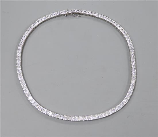 A 925 white metal and white paste set line necklace, approx. 38cm.